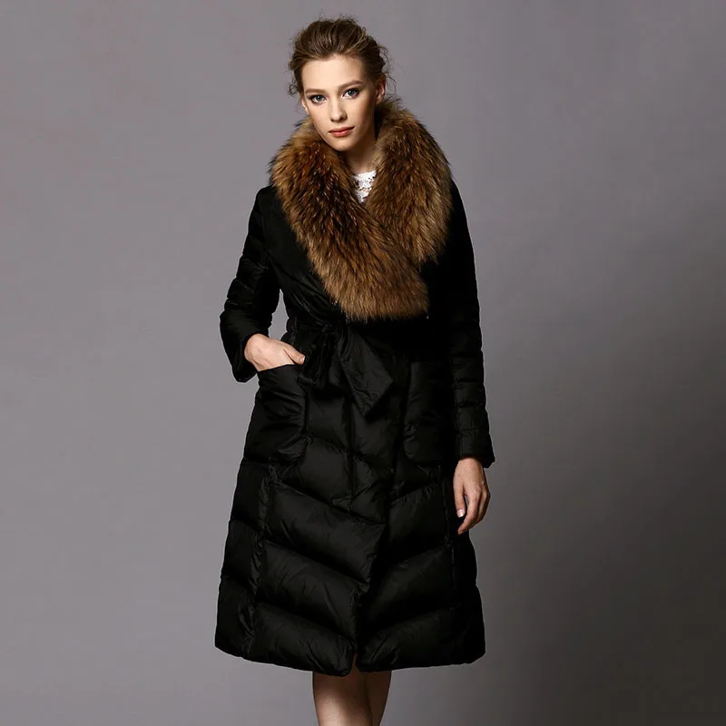 [XITAO] New Women 2018 Autumn Europe Fashion Full Sleeve White Duck Down Solid Color Casual Bandage Long Down Coat ZLL1509