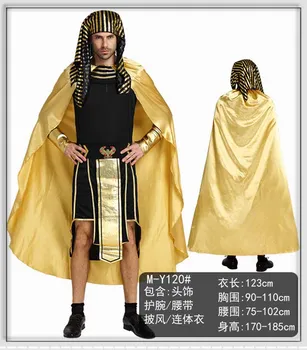

Men`s Egyptian Pharaoh Cosplay Halloween Egyptian Warrior Costume Black Dress With Golden Claok Set For Male Costume Fancy Dress