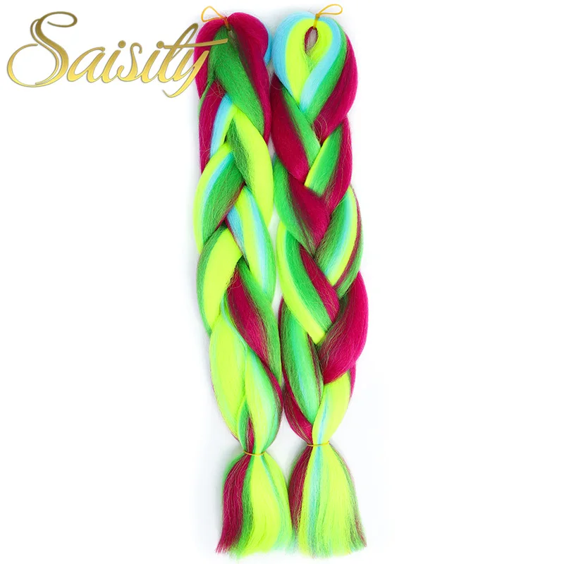 Saisity Synthetic Crochet Hair Extensions Jumbo Braids Purple Pink Blue Red Blend Color Braiding Hair - Цвет: #35
