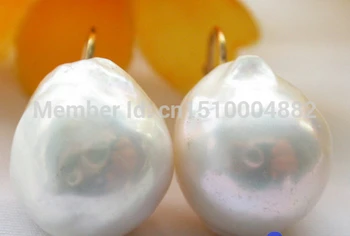 

free shipping 00131 18MM baroque almost round white keshi reborn pearl earring -20