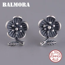 BALMORA, настоящее 925 пробы, серебряные милые серьги-гвоздики в виде цветка сливы для женщин, подарок для леди, винтажное элегантное модное ювелирное изделие