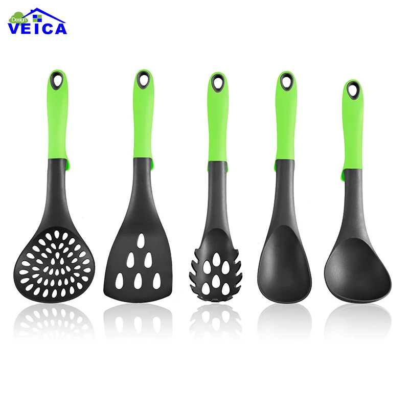 2019 New Kitchen Supplies 5pcs Nylon Green handle Kitchenware Utensils