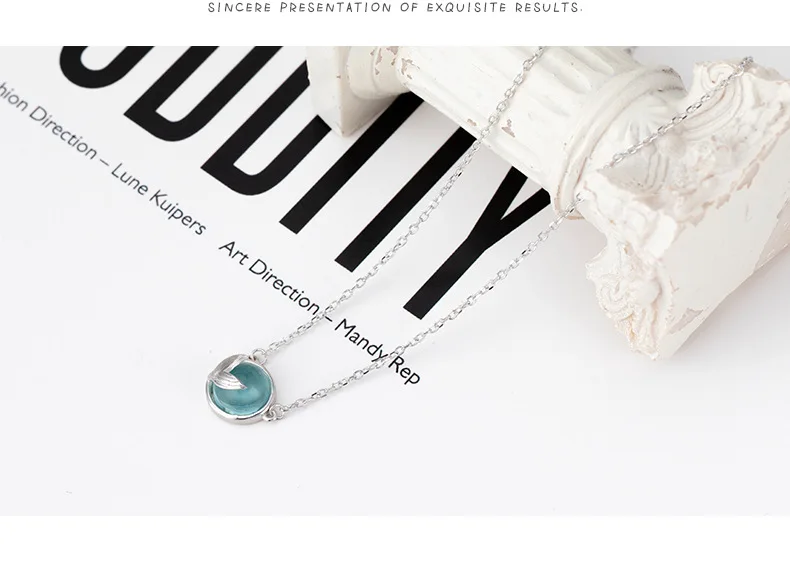 Mermaid foam bubble design crystal necklace s925 silver mermaid tail Blue pendant necklace for women elegant jewelry gift14