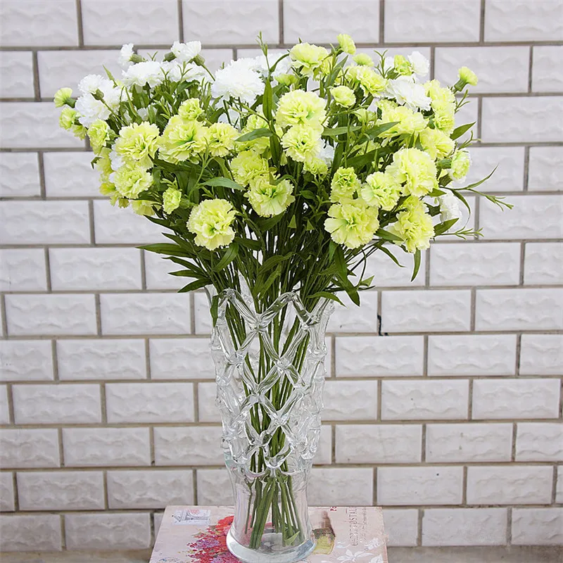 Flone 6 Heads Artificial Carnation Flower Simulation Small Carnation Fake Silk Flower Branch Home Decor Floral Festival Gift (4)