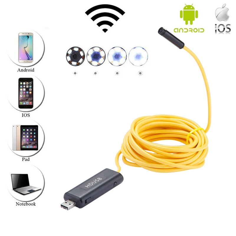 

2018 Wireless HD USB Endoscope 9MM Lens 2M 5M 10M Hardwire WiFi Camera Borescope Inspection Snake Cam for Android iOS PC