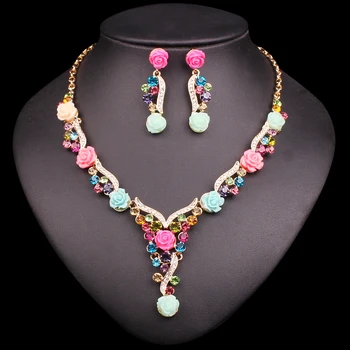 

Fashion Wedding Jewelry Sets For Bride Party Costume Accessories Flower Decorations Silver Plated Bridal Necklace Earrings Sets