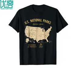 U S Национальный парки карта футболка винтажная походная рубашка 2019 Летняя мужская футболка с коротким рукавом