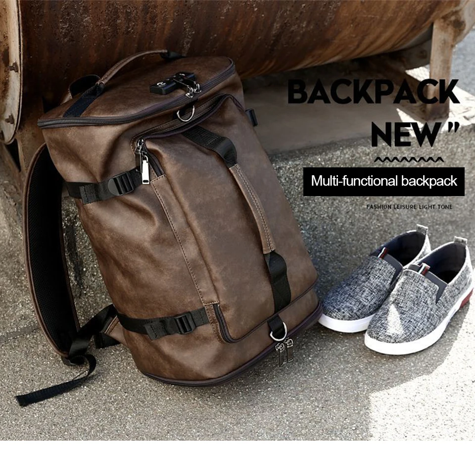 Fashion Backpacks Anti Theft Backpack PU Leather Laptop 17 Inch 15.6 Back Packs Casual Men Women Bags USB Charging Style Bagpack (1)