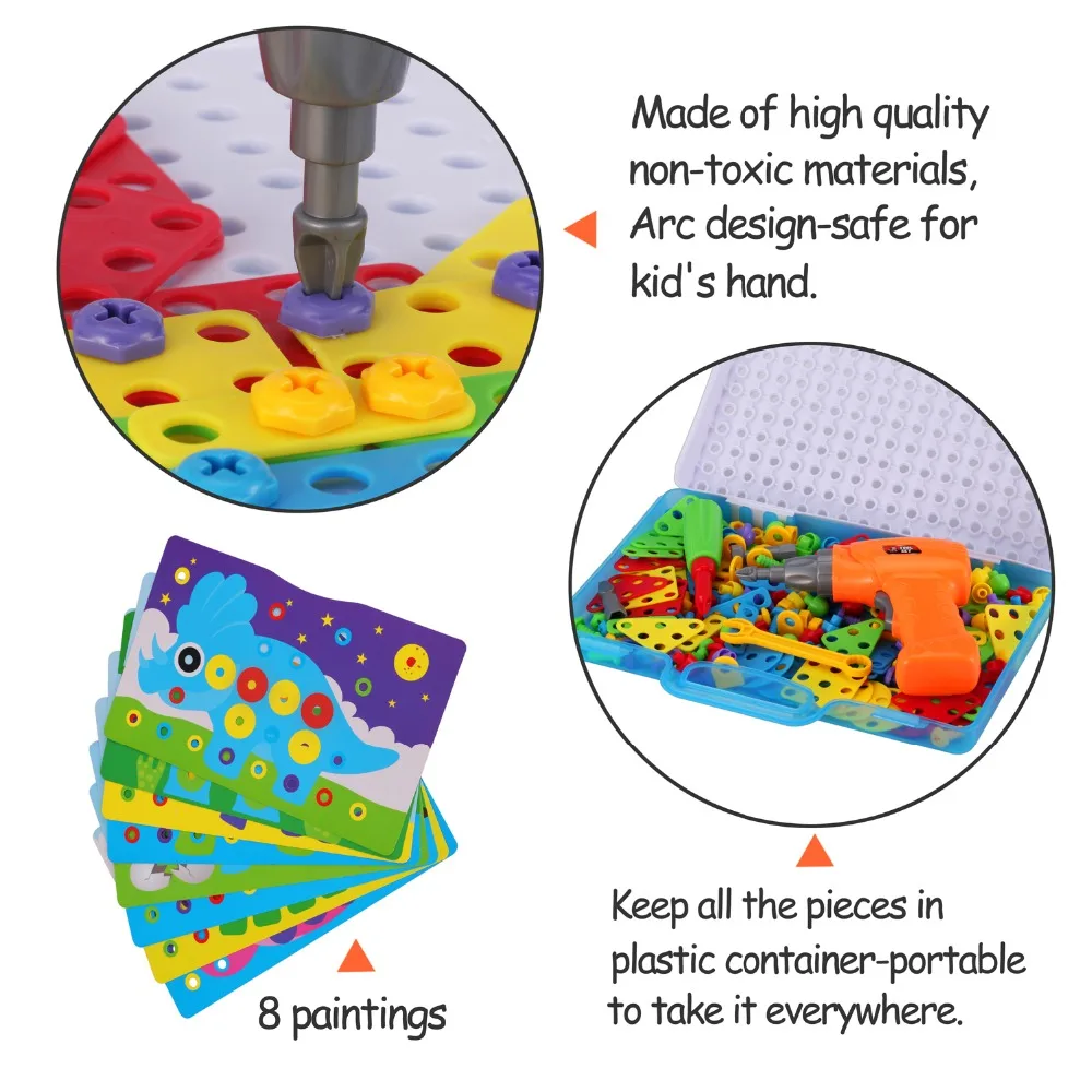 Design de Mosaico Presente para o Bebê Construção Dirll Brinquedos Cogumelo Criativo Prego Kit Crianças Educativos Parafuso Grupo 6 Cheap Blocos de parafusar