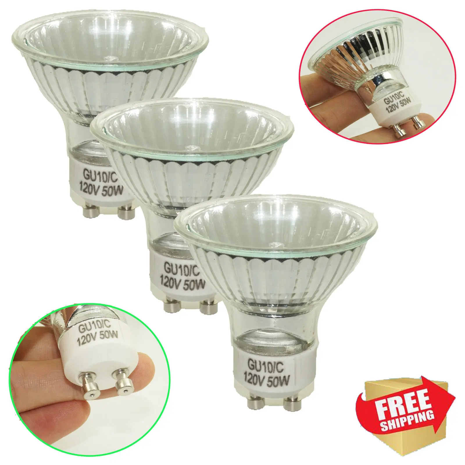 3× Bright 50W 110V 120V GU10+C Replacement Bulb Light Lamp Candle