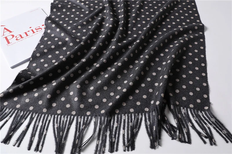 [Lakysilk] роскошный брендовый кашемировый шарф для женщин, женский зимний теплый мягкий шарф в горошек с кисточками, Длинные розовые шарфы и палантины