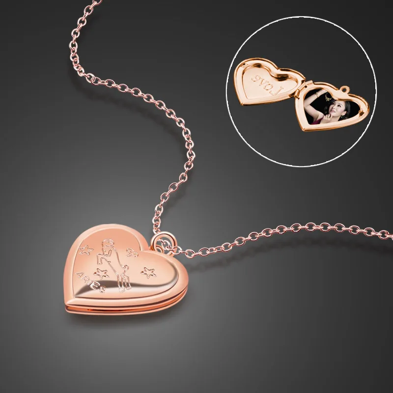 Новое 925 пробы Серебряное ожерелье розовое золото 12 Зодиак кулон фото коробка кулон ожерелье на заказ фото юбилей подарок bijoux
