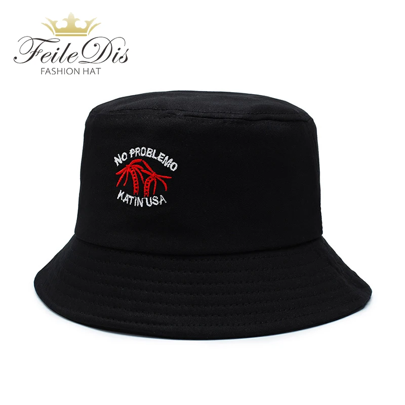 [FEILEDISMen Women Bucket Hat Hip Hop Fisherman панамские шляпы с вышивкой хлопковая Летняя