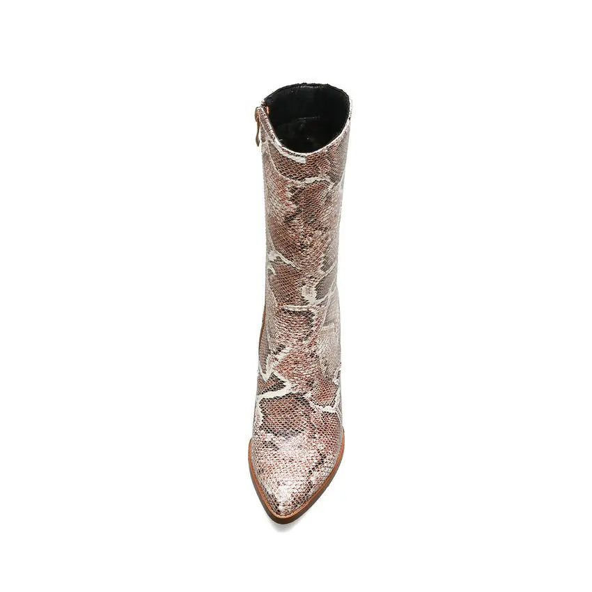QUTAA 2020 PU Leather Snakeskin Thin High Heel All Match Women Shoes Fashion Pointed Toe Zipper Winter Mid Calf Boots Size 34-42 QUTAA 2020 PU Leather Snakeskin Thin High Heel All Match Women Shoes Fashion Pointed Toe Zipper Winter Mid Calf Boots Size 34-42