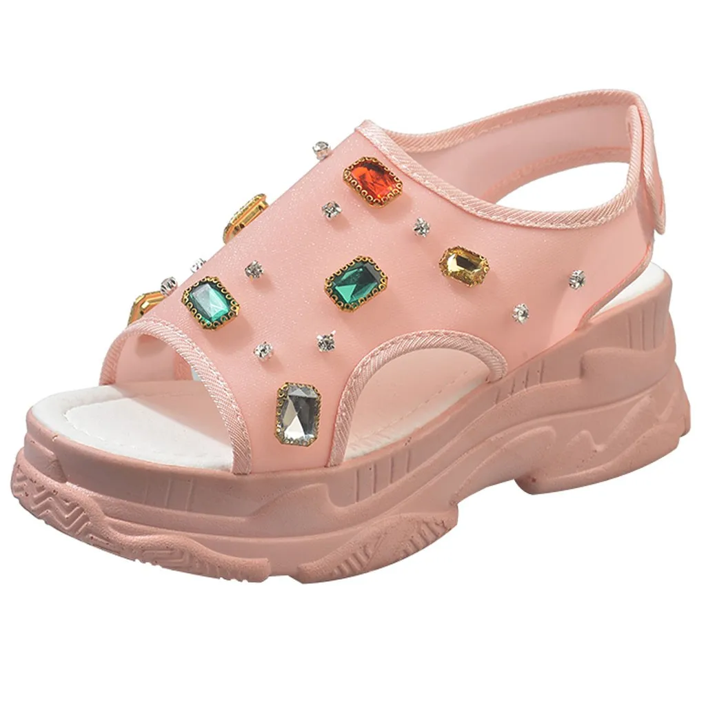 SAGACE المرأة الصيف شفافة اللون حجر الراين منصة الصنادل المفتوحة حذاء كاجوال سميكة سوليد ارتداء مقاومة الصنادل قد 22