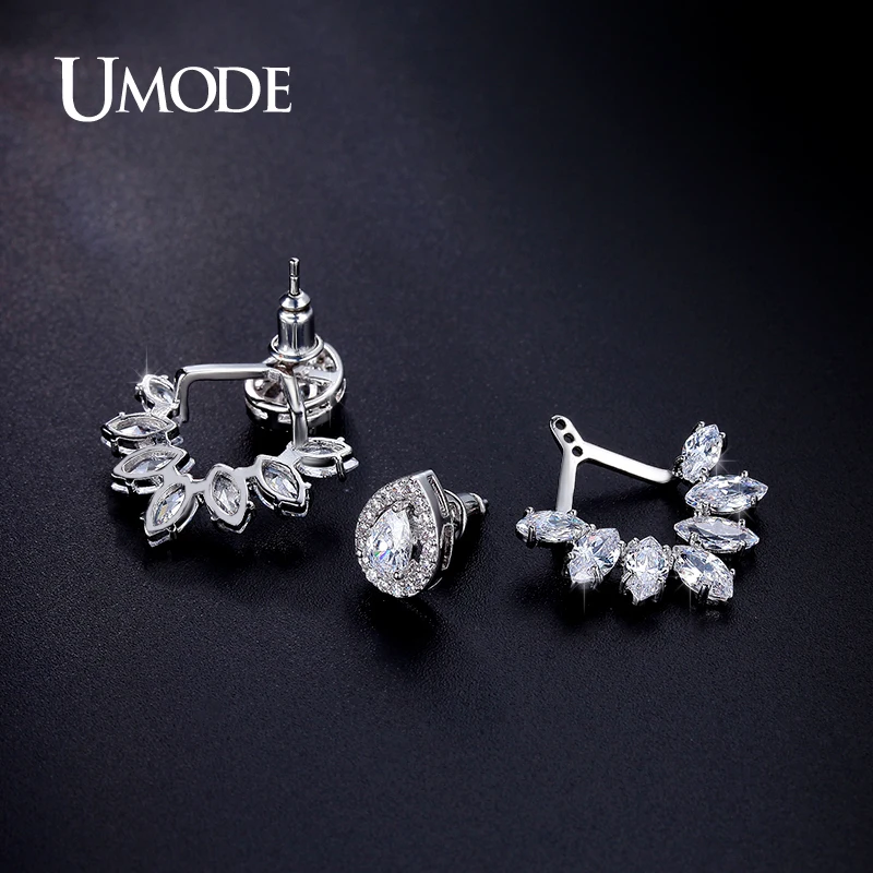 UMODE Fashion Needle Zircon Studs Earrings Jackets For Women Leaf Water Drop Elegant Jewelry Boucle D'oreille Femme UE0248
