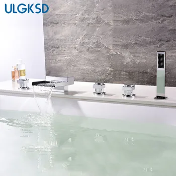 

Ulgksd 5 PCs Chrome Brass Bathroom Shower Faucet t Waterfall spout Bathtub Faucet Mixer Taps W/ Hand shower head