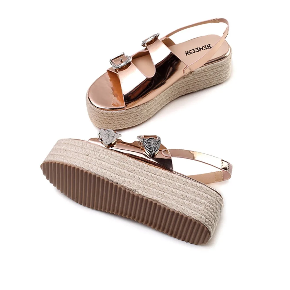 

High Wedge Sandals Beach Shoes Sandalias Beach Sandals High Heels Peep-Toe Buckle Platform Shoes Woman Wedges Shoes