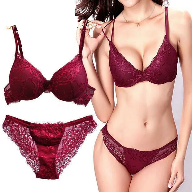 Sexy Lace Bra Set Women Underwear Set Push Up Bra Set Sexy Lace Briefs Lingerie 3/4 Cup 70B 75B 80B