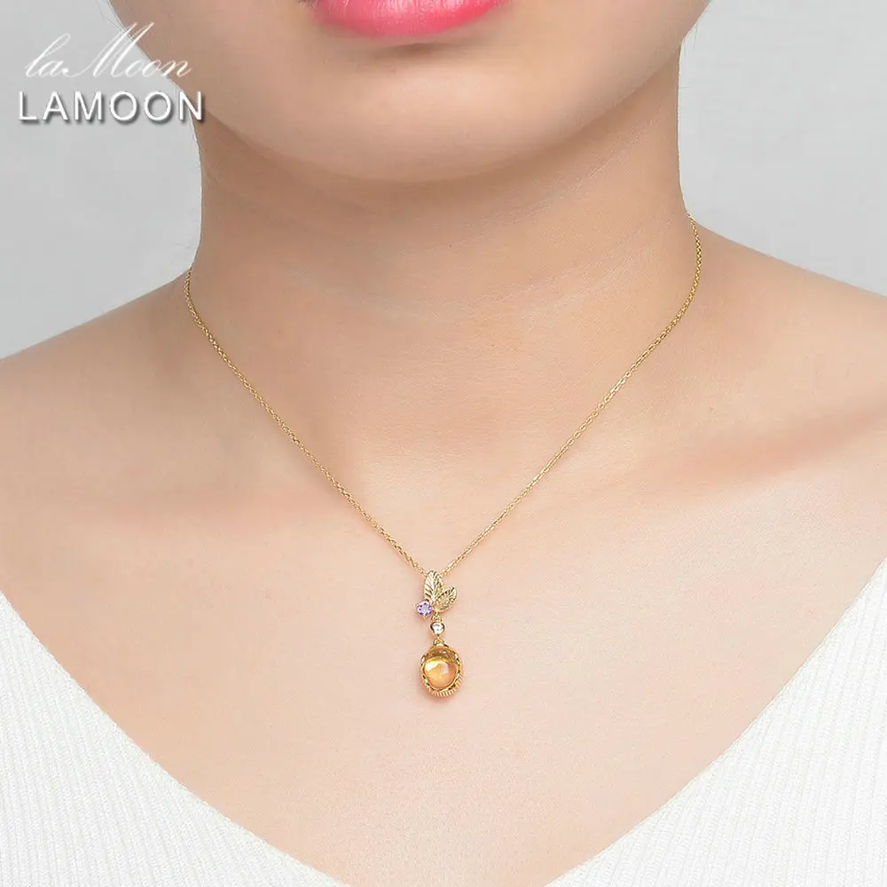 LAMOON 7x9mm 2ct 100% Natural Oval Citrine 925 Sterling Silver Jewelry Light Yellow Gold Color Chain Pendant Necklace LMNI010 - Image 4
