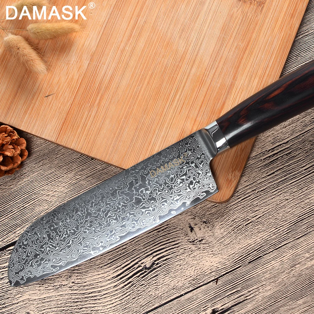 Damask японский кухонный нож шеф повара профессиональный из дамасской стали Santoku