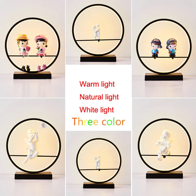 

3 color bedroom bedside creative simple modern led round iron art romantic adornment sitting room study individual desk lamps