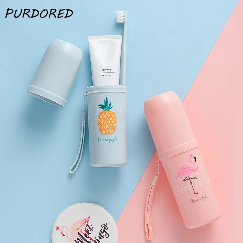 

PURDORED 1pc Portable Flamingo Toothbrush Case Plastic Travel Toothpaste Storage Cup Cactus Toothbrush Holder Travel Accessories