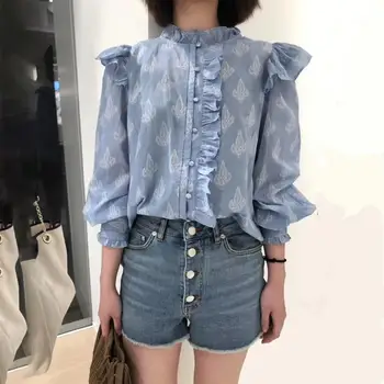 

Women's Flower Print Ruffle Shirt Sweet Blous Long Sleeve Top
