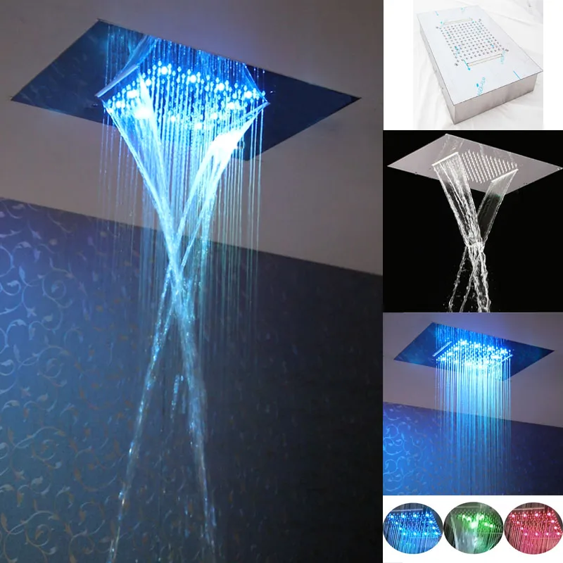 Us 599 62 28 Off Concealed Ceiling 2 Functions Shower Head With Led Lights Large Rain Shower And Waterfall Panel Faucets For Bathroom In Shower