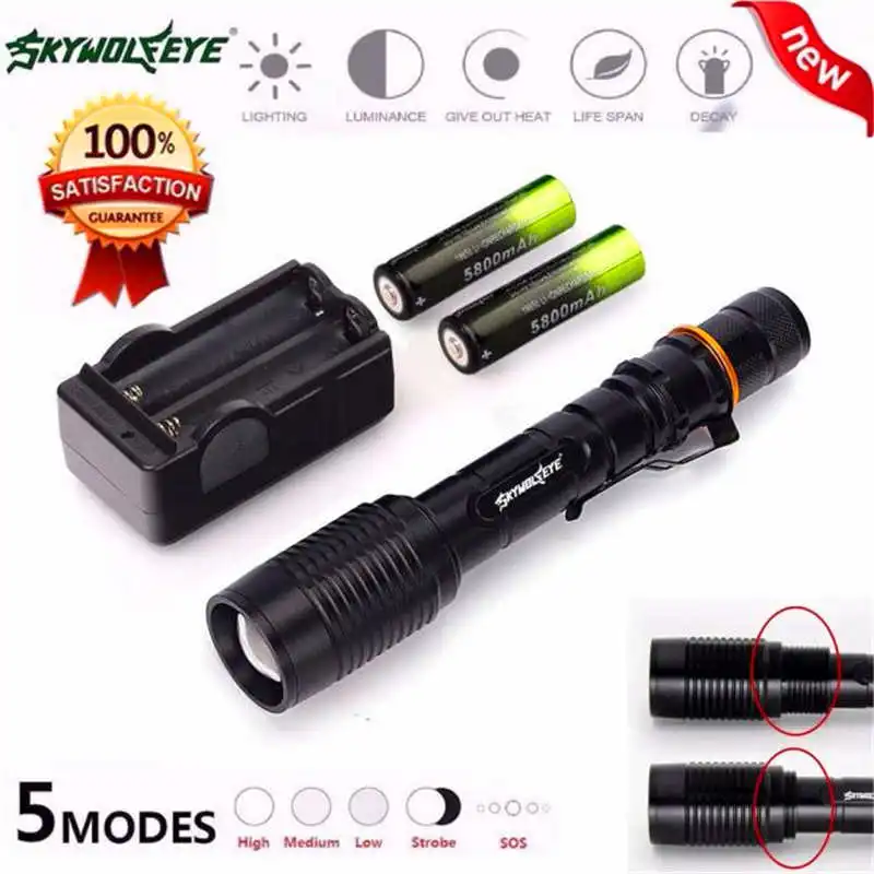 Tactical 5-mode 4000LM Zoomable XML T6 LED Flashlight&18650&Charger lanterna led recarregavel torch flashlight t6 #4S5 (1)