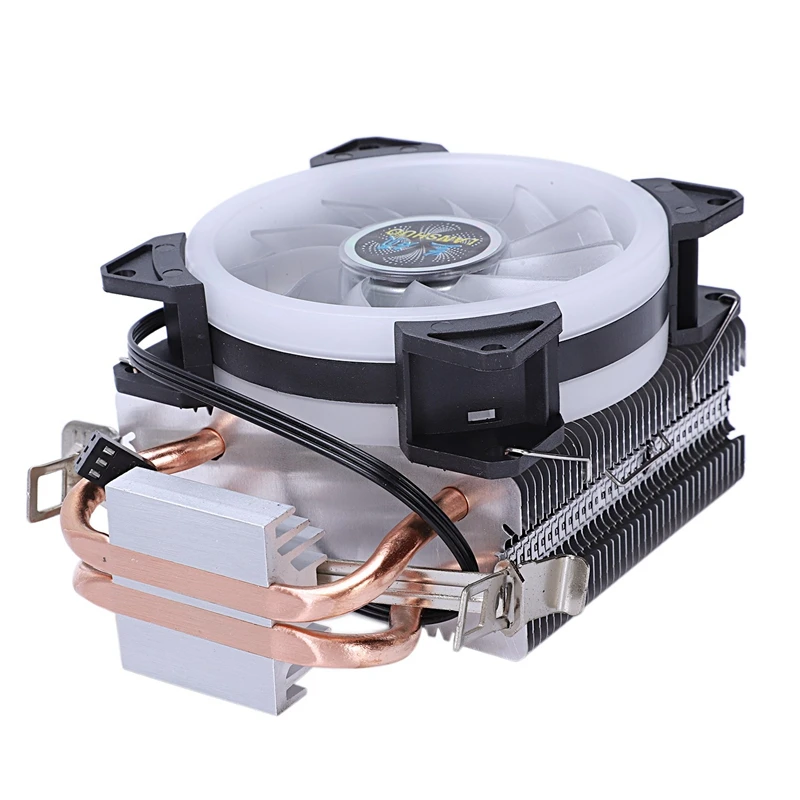 Lanshuo Led Чистая медь 2 тепловая труба для 1366 1155 775 Intel/Amd Многоплатформенный процессор радиатор 3 провода со светом (пять цветов)