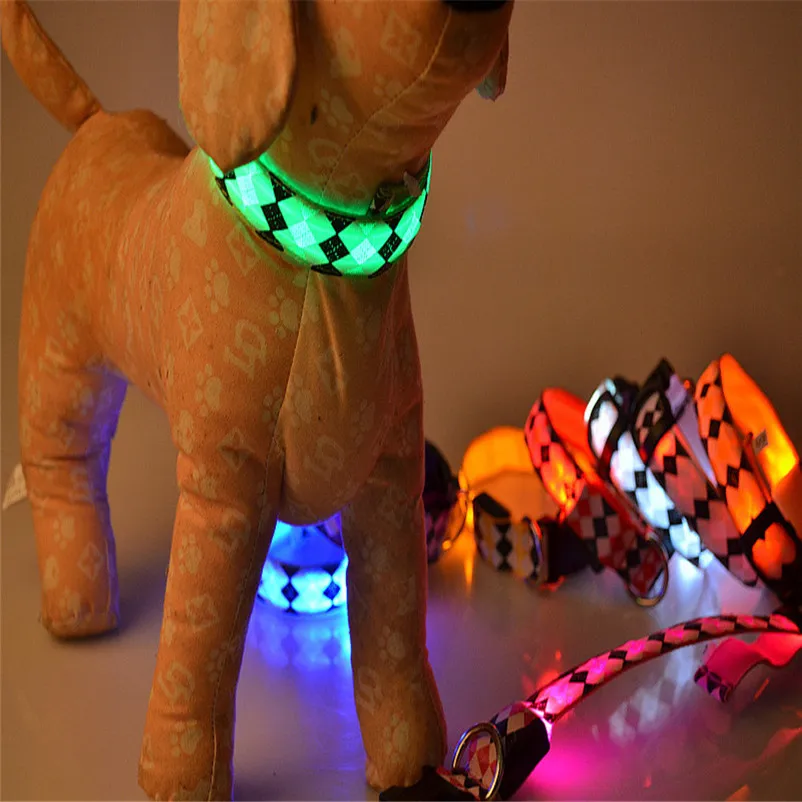 Collar for cats Pet Dog LED Glow Light Leash Collar Diamond Pattern Collar Accessories pet Product Leash and Harnesses A15 (4)