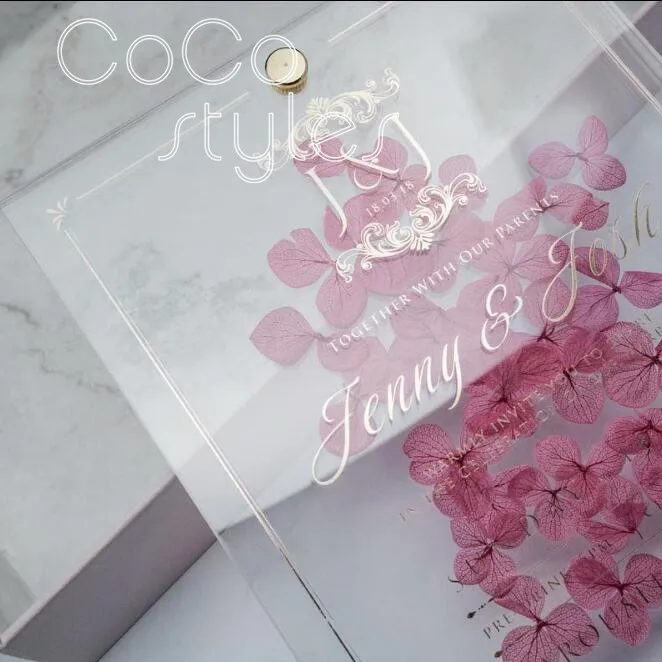  Cocostyles personalized dreamlike preserved fresh flower acrylic invitation card with box for aesth - 32869572956