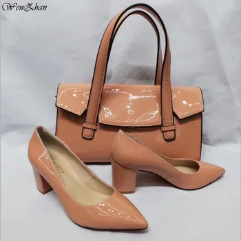 

WENZHAN Top Grade with plain PU leather Style high heel fashion soft shoes pointed toe Match Fashion Women HandBag Latest A94-22