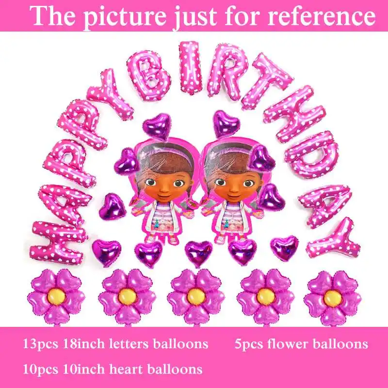 

30pcs/lot girl clinic balloon with pink color flower letters foil balloon Doc McStuffins balloon for girl birthday party supply