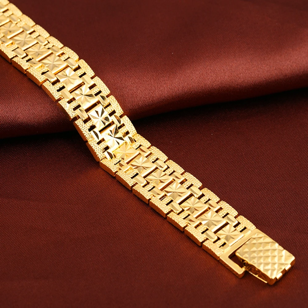 Ligação de Pulso Pulseira Masculina Ouro Enchido Chunky Chain Pulseiras Jóias Grossas Presente Masculino Esculpida Estrela Acessórios Grátis