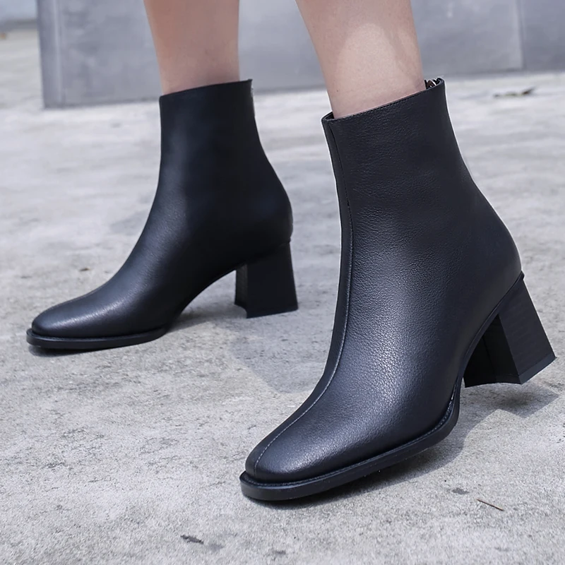 

High Heels Women Ankle Boots Soft Genuine Leather Thick high Heel Platform Boots Winter Autumn Boots Platform Boots