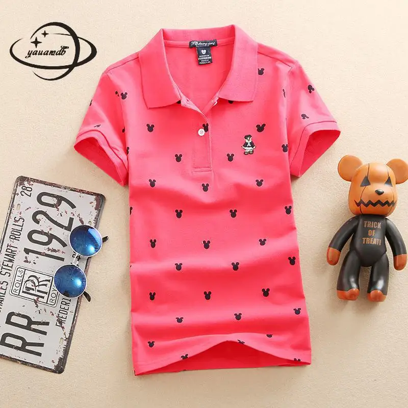 

YAUAMDB women polo shirts summer M-2XL female tops tees clothing embroidery short sleeve cartoon bear fashion ladies clothes y58