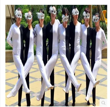 Черный/белый танцевальный костюм для ног Забавный костюм визуальная Иллюзия русский танец сиамский танец сиамская одежда
