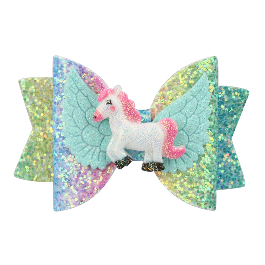 

1 PC Girls Glitter Hair Bows Princess Hairpins Wing Hair Clips Unicorn Hairclips Rainbow Sequin 3 Inch Bow Kid Sweet Head Wear