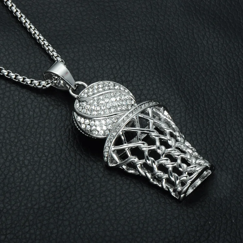 Wholesale Basketball Pendants Necklaces HIP Hop Iced Out Bling Full