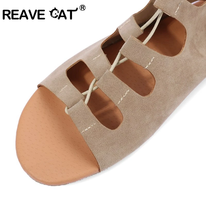 Женские брендовые ботфорты REAVE CAT летние ажурные гладиаторские балетки секси из