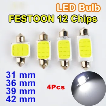 

4 Unidades Lampadas Torpe-do Cob Led Chip C5w 31mm 36mm 39mm 41 Mm Branco 6000k Luz Teto Placa Frete 12V
