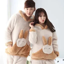 Пижама с кроликами в стиле унисекс, плотные теплые комплекты с капюшоном, kawaii, передний карман, эластичная резинка на талии, для влюбленных, пижамы с героями мультфильмов, 1120