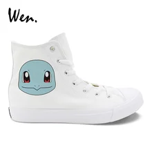 Вэнь дизайн парусиновые кроссовки женские белые высокие топы дизайн Покемон Сквиртл Аниме обувь для косплея Мужская обувь с перекрестными ремешками Эспадрильи на плоской подошве