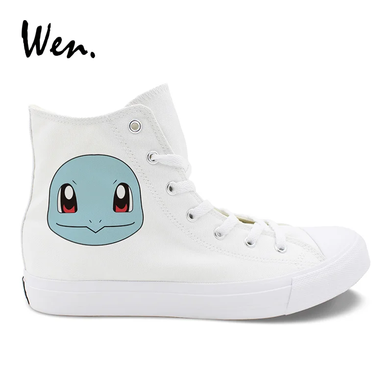 

Wen Design Canvas Sneaker Women White High Tops Design Pokemon Squirtle Anime Cosplay Shoes Men Cross Straps Espadrilles Flats