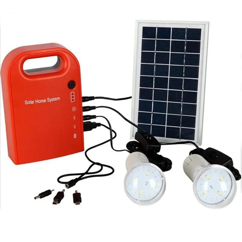 Portable Large Capacity Solar Power Bank Panel 2 LED Lamp USB Cable Battery Charger Emergency Lighting Solar Generator System