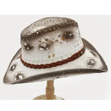 Женская и Мужская Западная ковбойская шляпа с бирюзовым поясом ручной работы Плетение леди джентльмен пляж солнце сомбреро шляпа размер 58 см