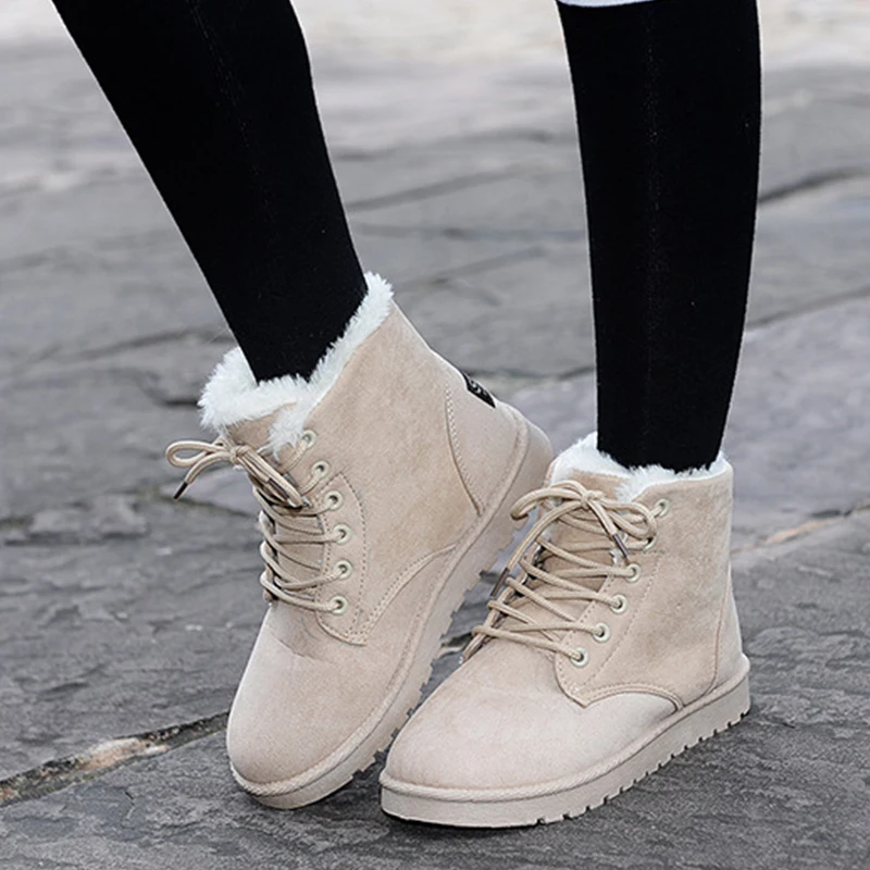 En Ligne Coton non slip femmes neige chaude bottes de mode rouge chaud hiver chaussures femme lace up Plat de fourrure cheville bottes pour les femmes plus la taille ST903