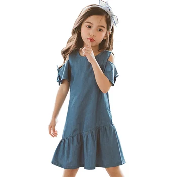 

Children's Wear Spring Autumn New Korean Version Children's Short Sleeve Girls Clothes Blue Toddler Cotton Dress Kids Clothing